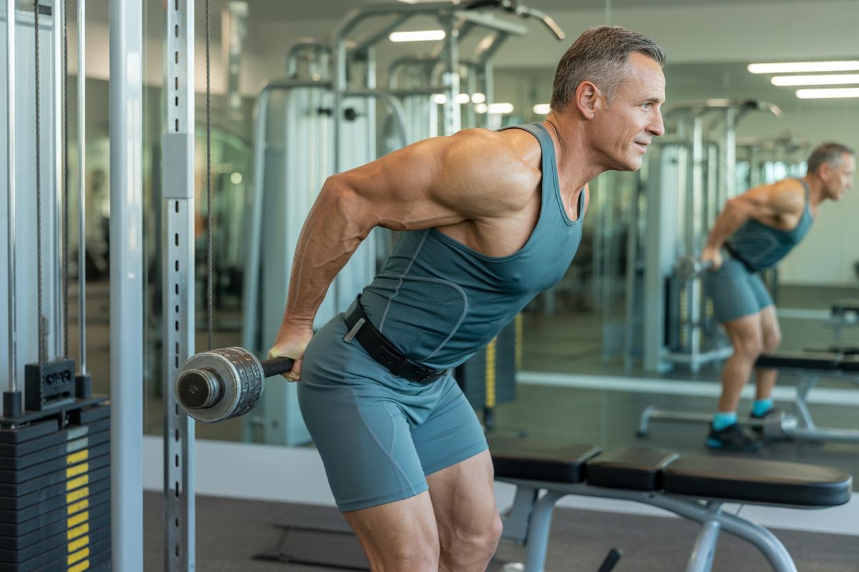 Pessoa idosa realizando exercícios para fortalecimento das costas