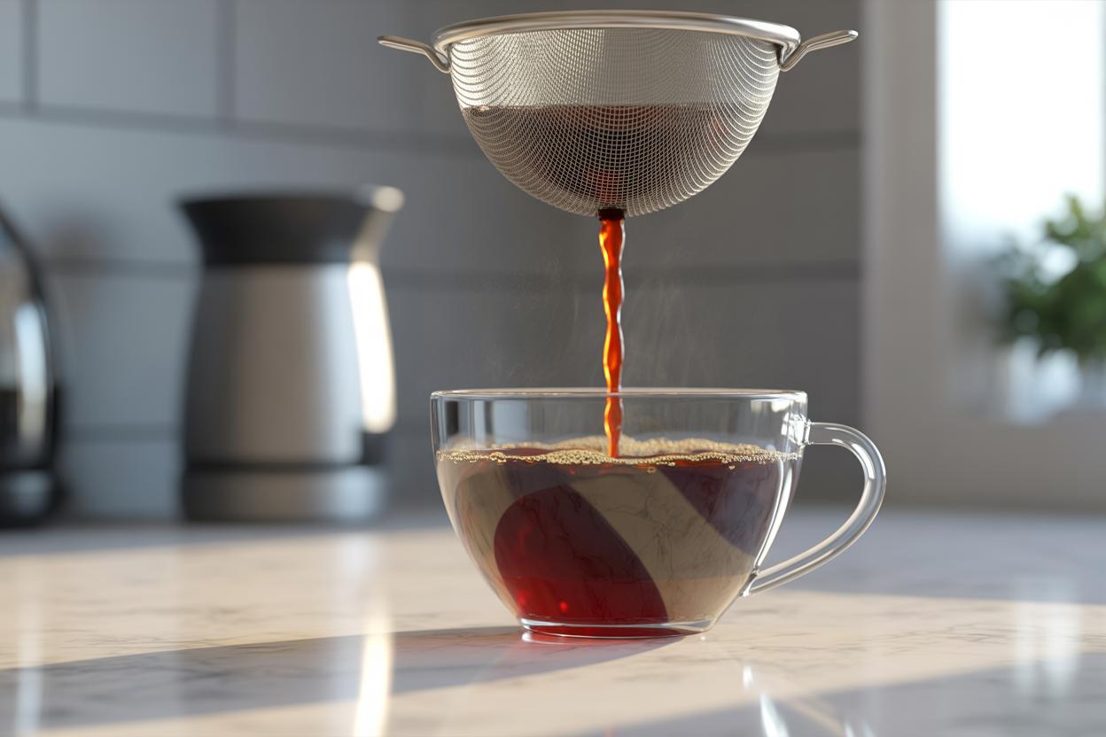 Xícara de café coado puro sem açúcar sobre mesa de madeira