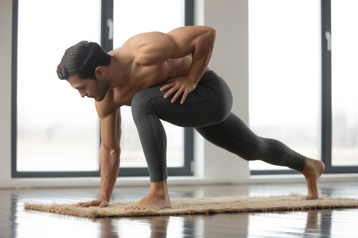 Pessoa praticando postura avançada de yoga para fortalecimento muscular